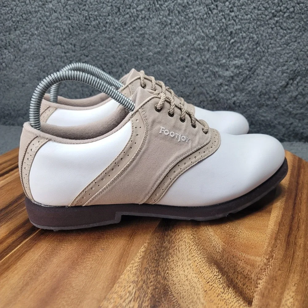 Footjoys Greenjoys‎ Shoes White Womens 9.5 M Saddle Oxford Spike Golf Lace 48746